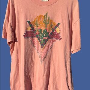 Vintage Pink Graphic T-Shirt with Cactus Design